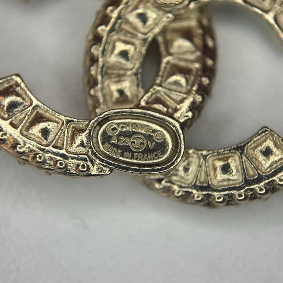 Chanel Gold-Tone Crystal CC Logo Stud Earrings Jewelry Made In France - Picture 4 of 5